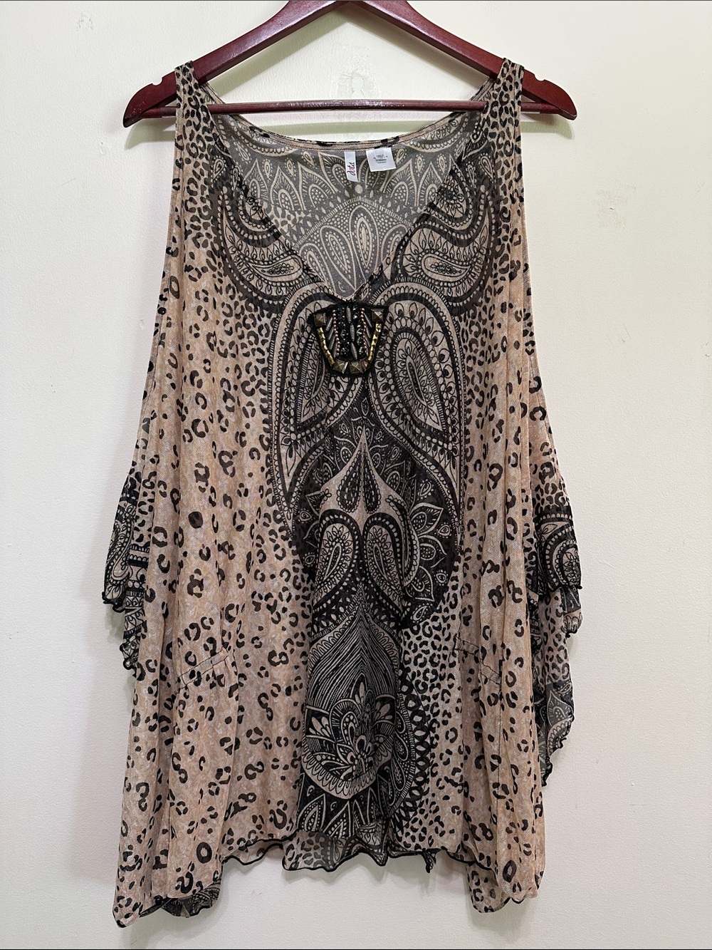 Dots Beige & Black Paisley Leopard Print Blouse
